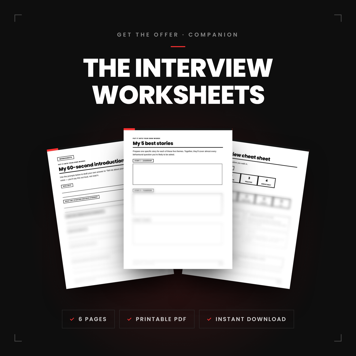 GET THE OFFER — Interview Worksheets